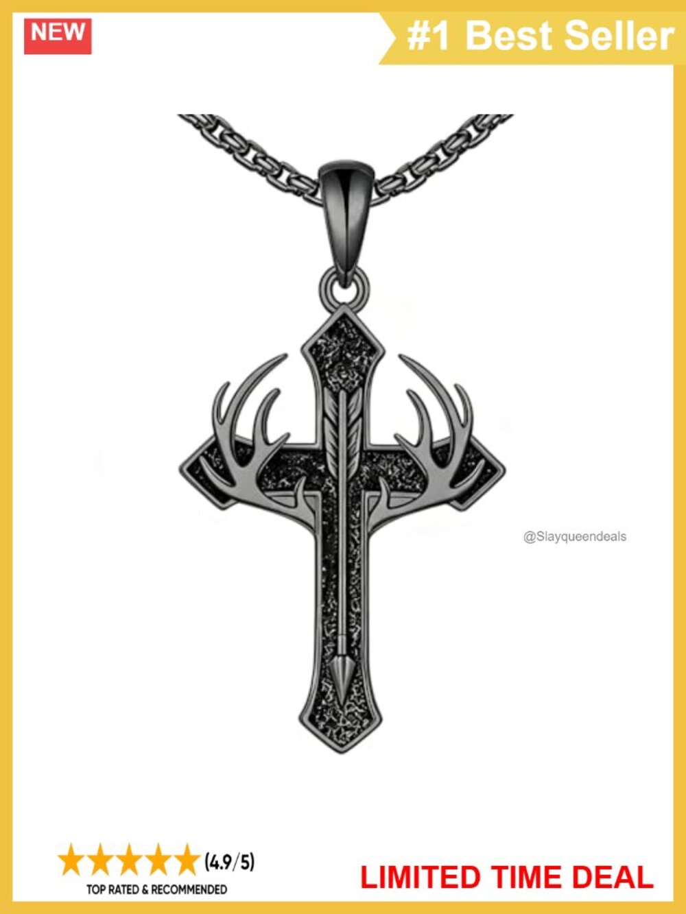 Sterling Silver Fish Hook Cross Necklace Antler Pendant 22in Box Chain